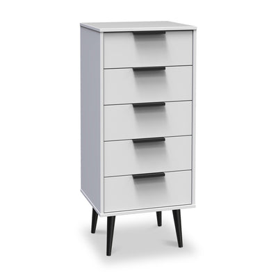 Asher White 5 Drawer Tallboy with Black Legs