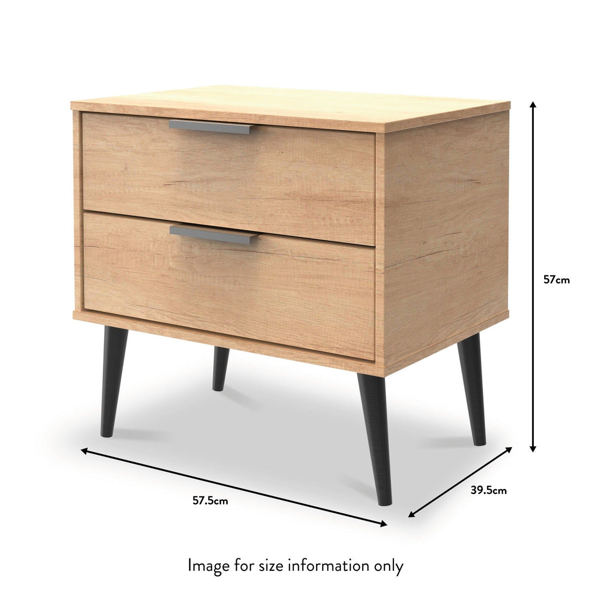 Asher Light Oak 2 Drawer Side Table dimensions