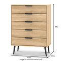 Asher Light Oak 5 Drawer Chest with black legs dimensions