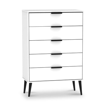 Asher White 5 Drawer Chest with Black Legs