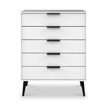 Asher White 5 Drawer Chest with Black Legs