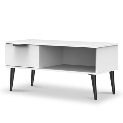 Asher White 1 Drawer Coffee Table with Black Legs