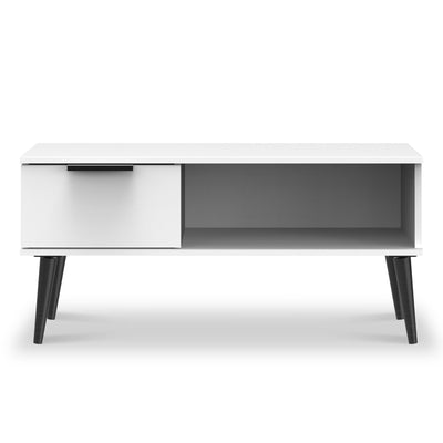 Asher White 1 Drawer Coffee Table with Black Legs