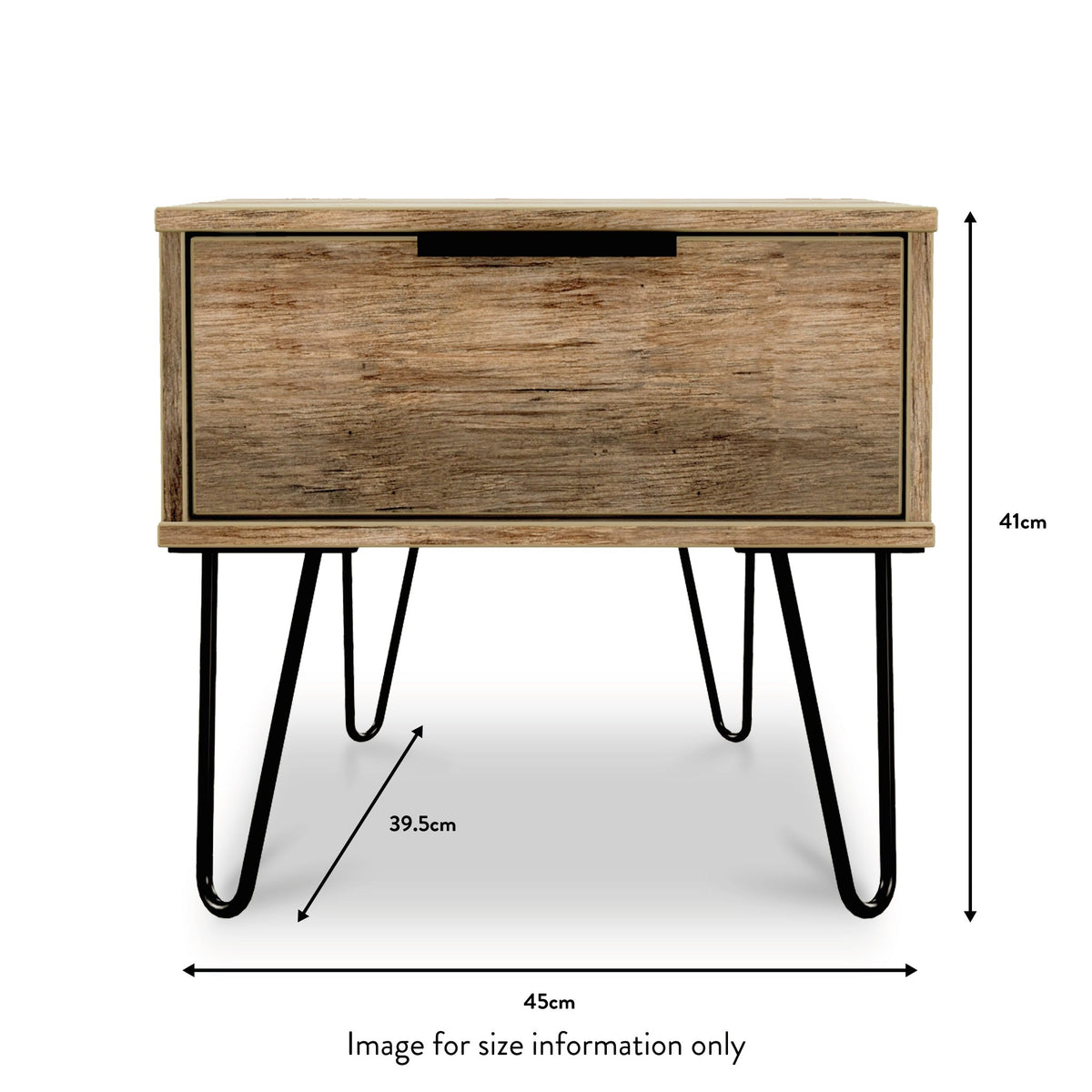 Moreno Rustic Oak 1 Drawer Bedside Table Cabinet dimension guide