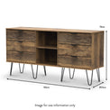 Moreno Rustic Oak 6 Drawer Sideboard Cabinet with Black Hairpin Legs dimensions guide