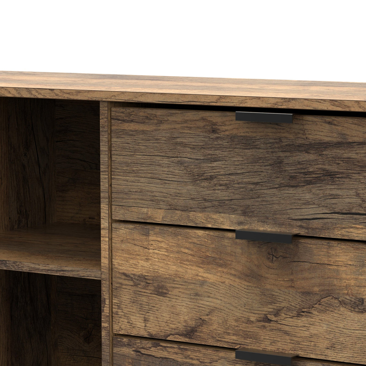 Moreno Rustic Oak 6 Drawer Sideboard Cabinet with Black Hairpin Legs