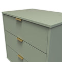 Moreno Olive Green 3 Drawer Midi Chest of Drawers Unit with gold hairpin legs