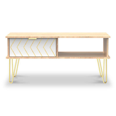 Mila White with Gold Hairpin Legs 1 Drawer Coffee Table