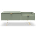 Moreno Olive Green 2 Drawer TV Console Unit with Gold Hairpin legs from Roseland Furniture