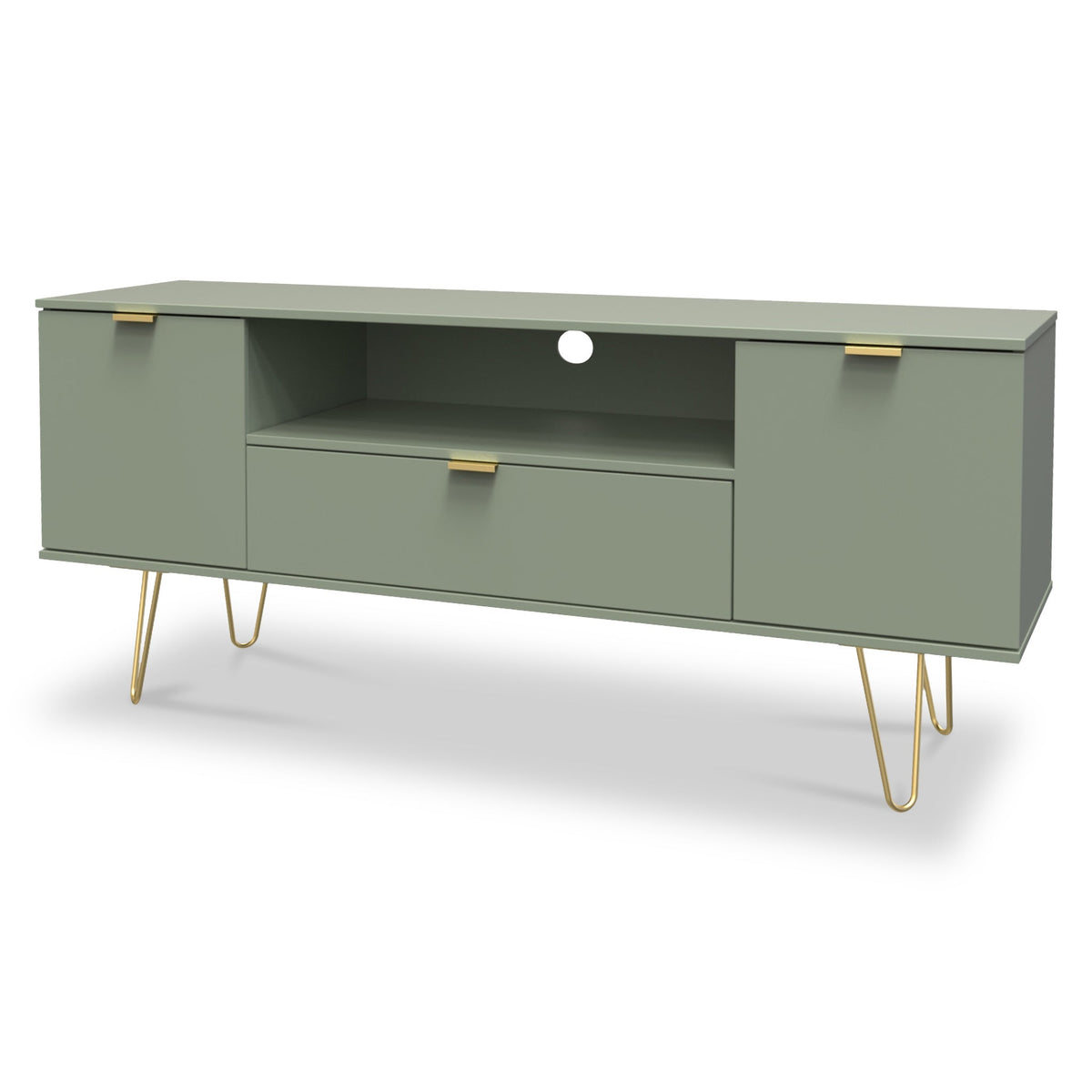 Moreno Olive Green 2 Door 1 Drawer Large TV Stand with Gold Hairpin Legs