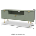 Moreno Olive Green 2 Door 1 Drawer Large TV Unit with Gold Hairpin Legs dimensions guide