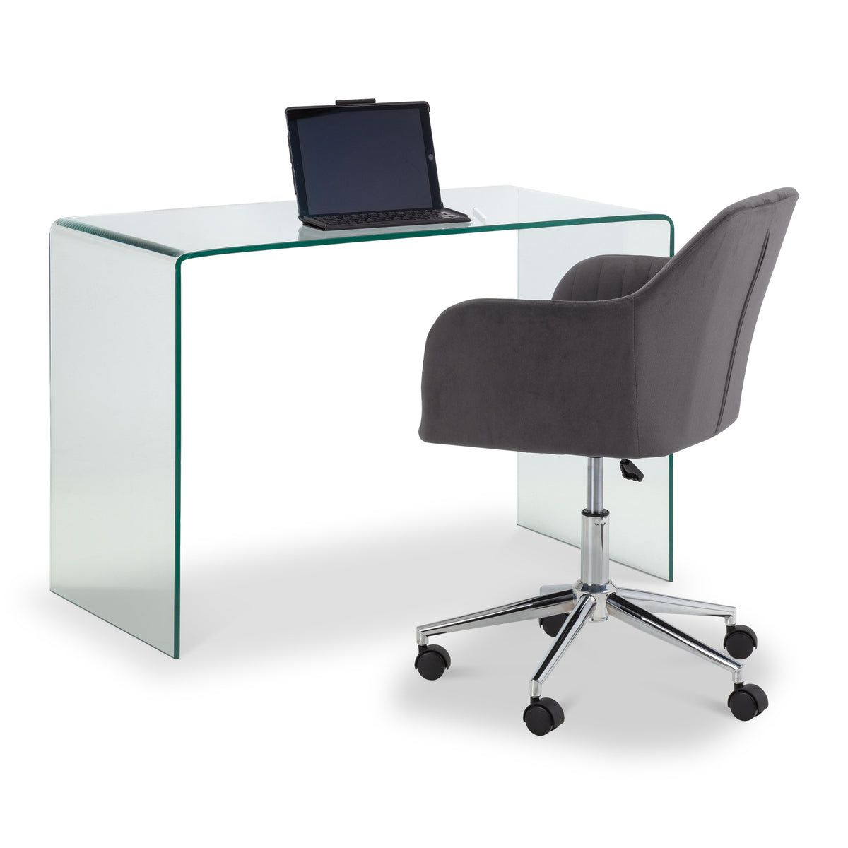 Malvern Grey Velvet Swivel Office Chair