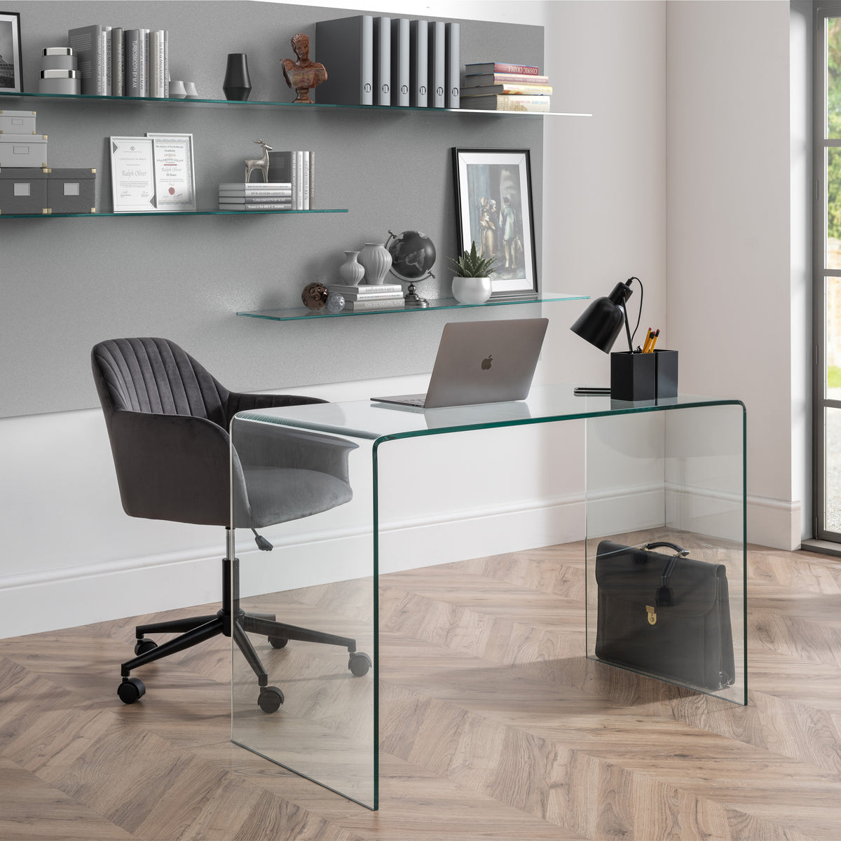 Malvern Grey Velvet Swivel Office Chair for office