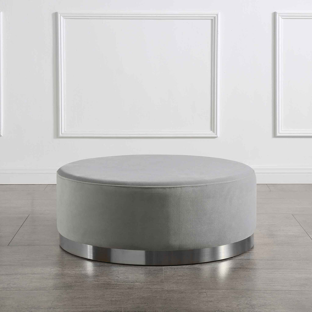 Mia Velvet Footstool lifestyle image - Grey