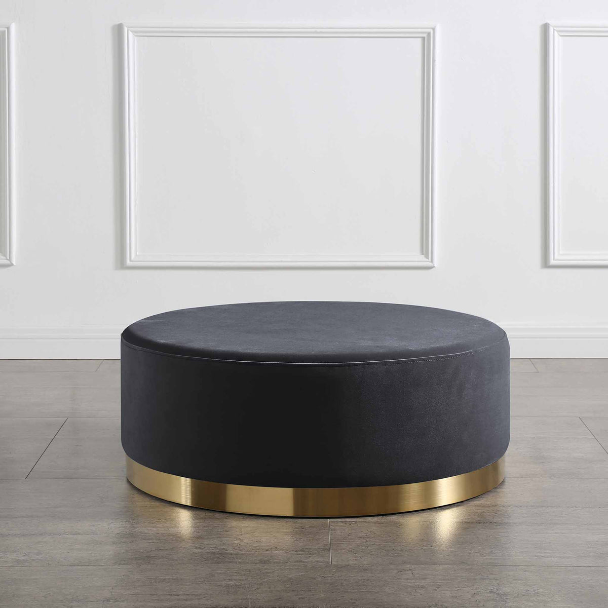 Mia Velvet Footstool lifestyle image - Blue Ink