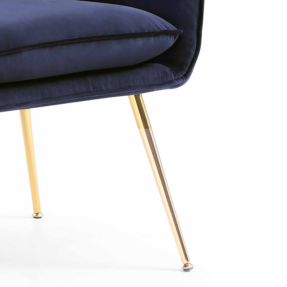 close up of gold legs on the Diamond Ink Blue Velvet Accent Chair 