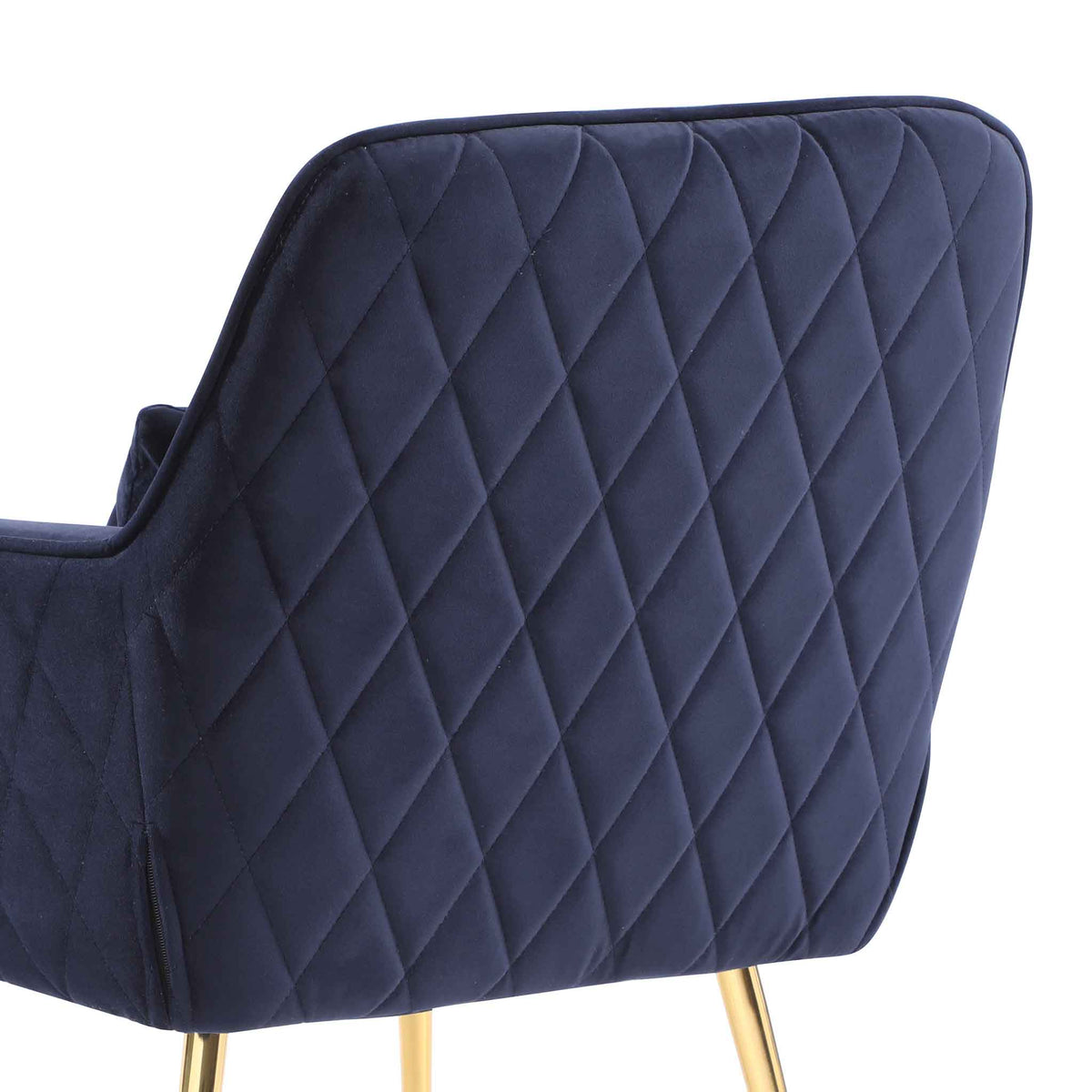 close up of the diamond stitched back fabric on the Diamond Ink Blue Velvet Accent Chair