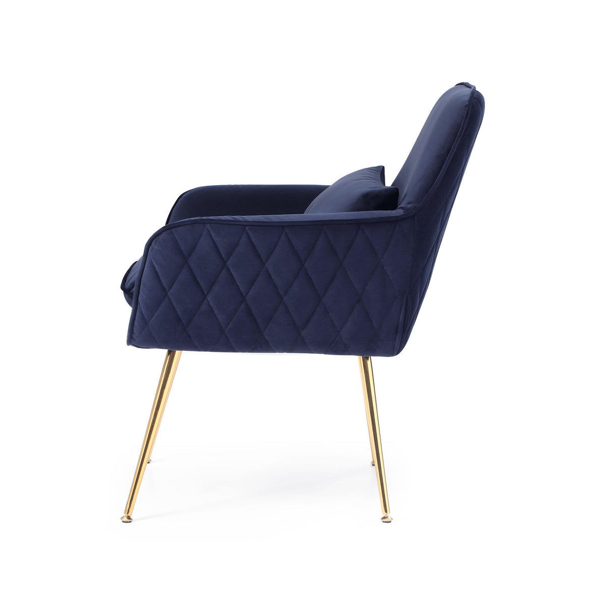 side view of the Diamond Ink Blue Velvet Accent Chair