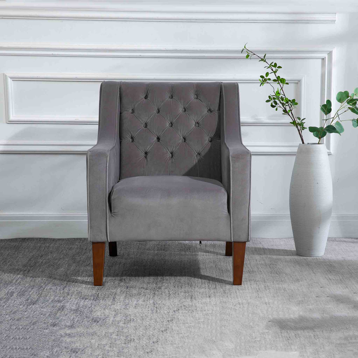 Eliza Grey Chesterfield Arm Chair - Lifestyle