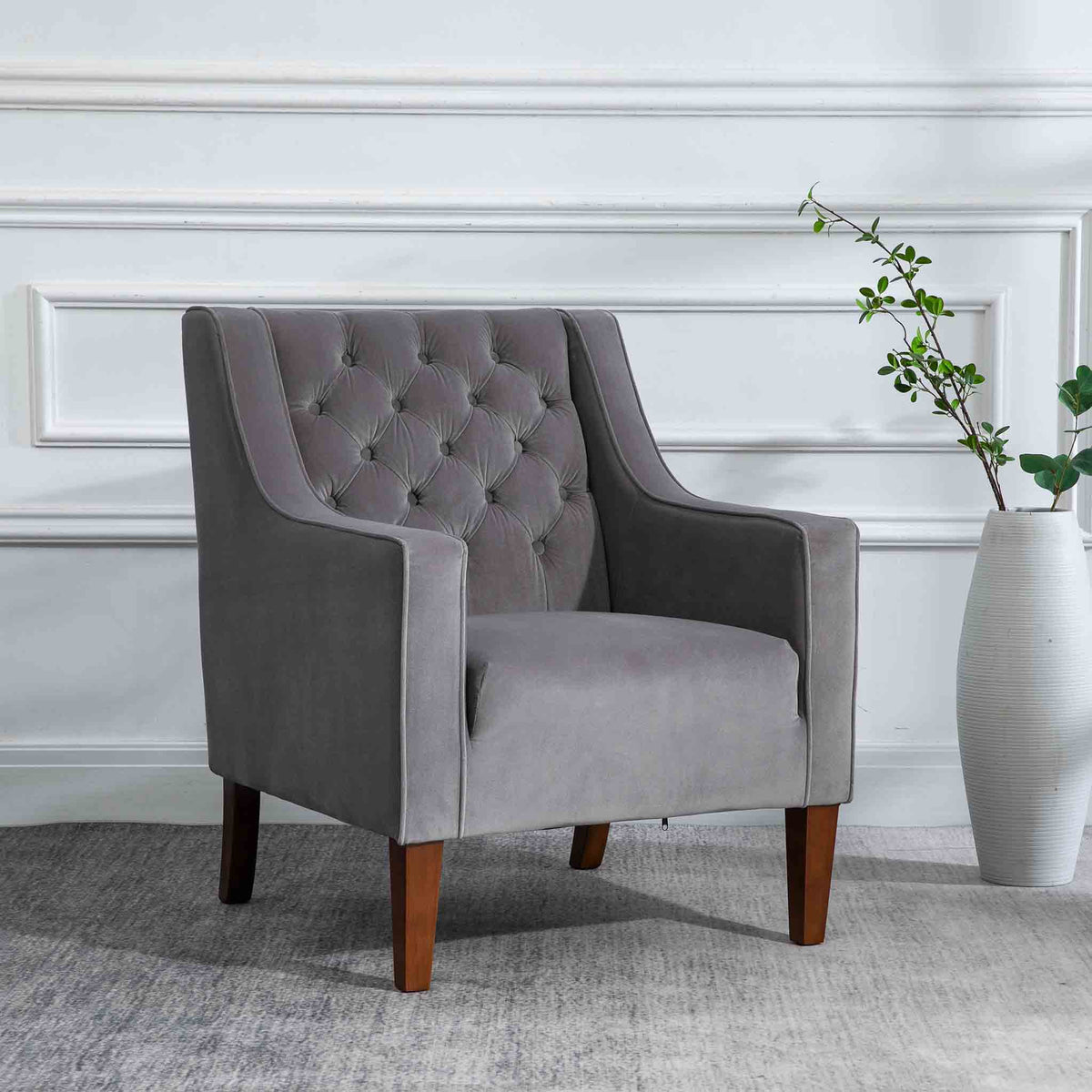 Eliza Grey Chesterfield Arm Chair - Lifestyle