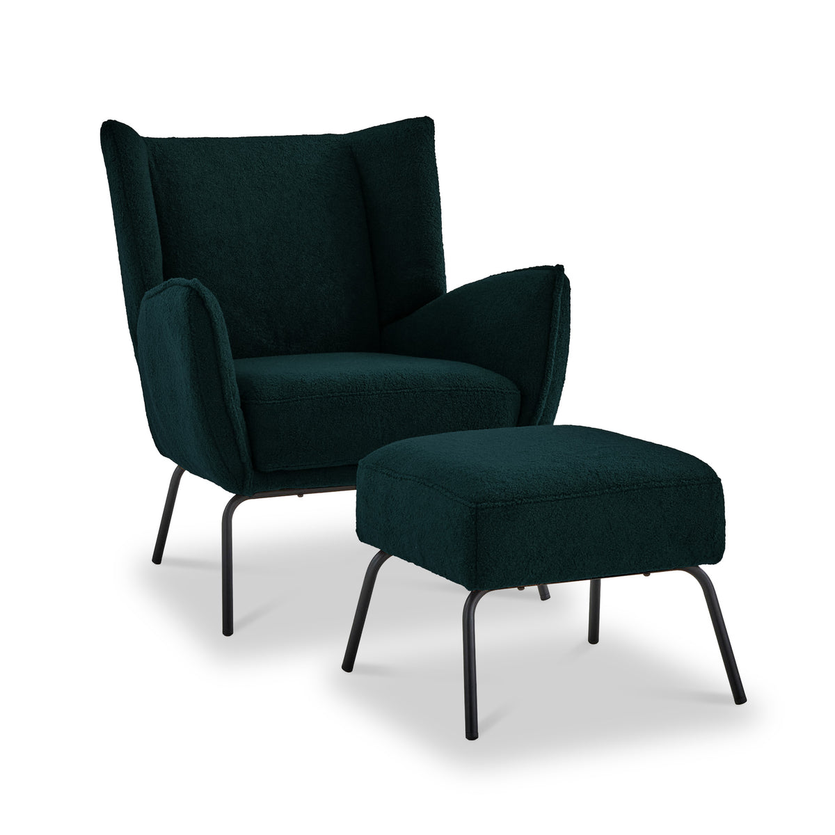 Knox Green Boucle Accent Chair with Footstool by Roseland Furniture