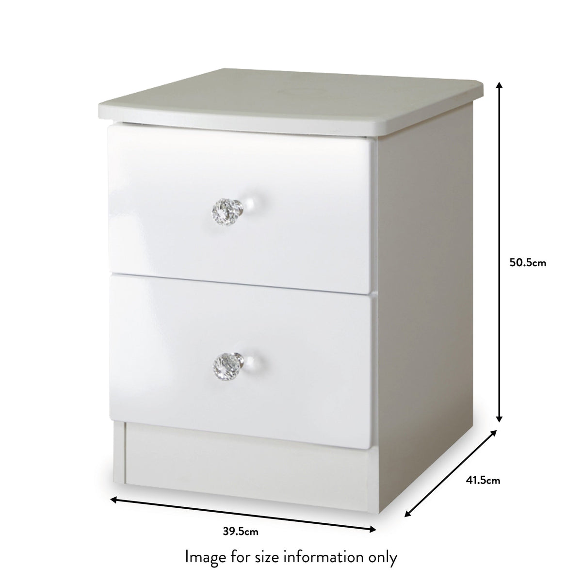 Aria White Gloss LED Lighting 2 Drawer Bedside Table dimensions