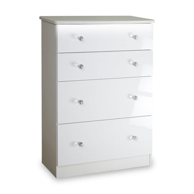 Aria White Gloss with LED Lighting 4 Drawer Deep Chest