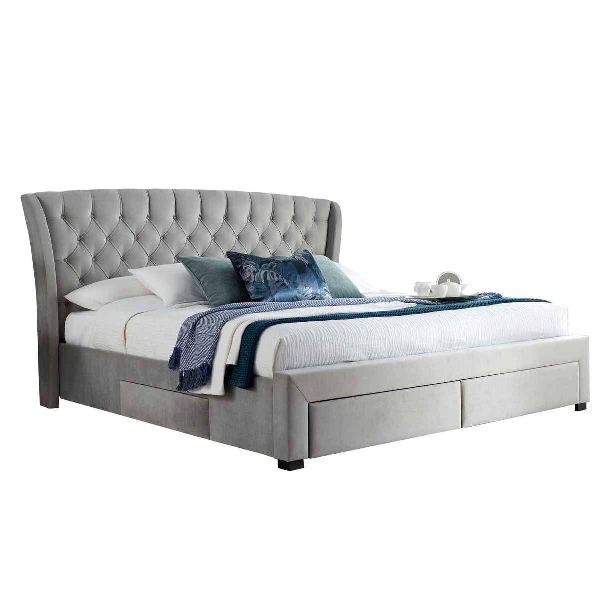 Stafford Grey Velvet King Size Storage Bed from Roseland Furniture
