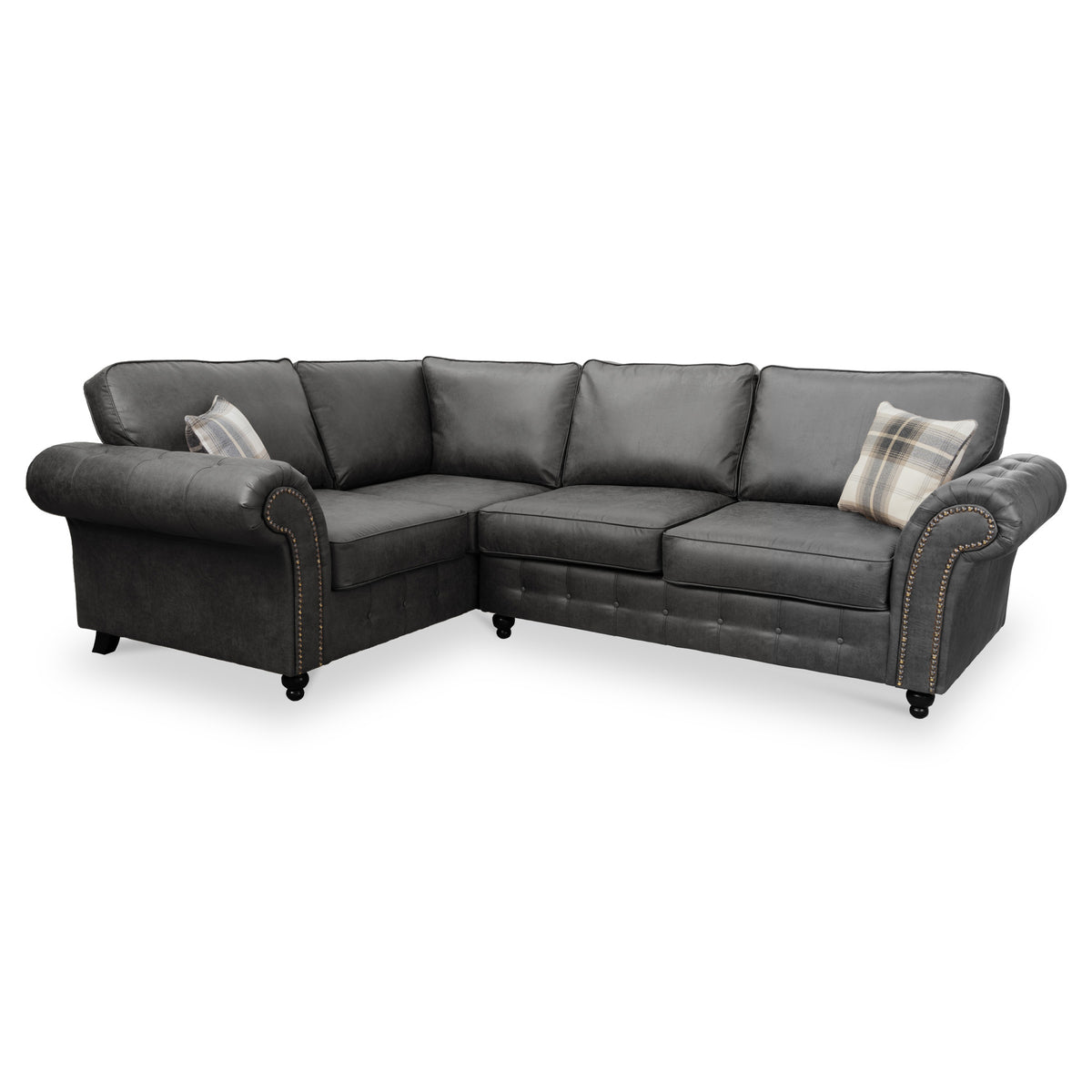 Edward Black Faux Leather Left Hand Corner Sofa from Roseland Furniture