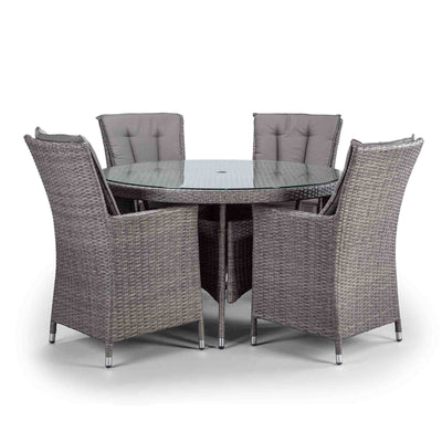Palma Round Grey Rattan Dining Set with 4 Armchairs