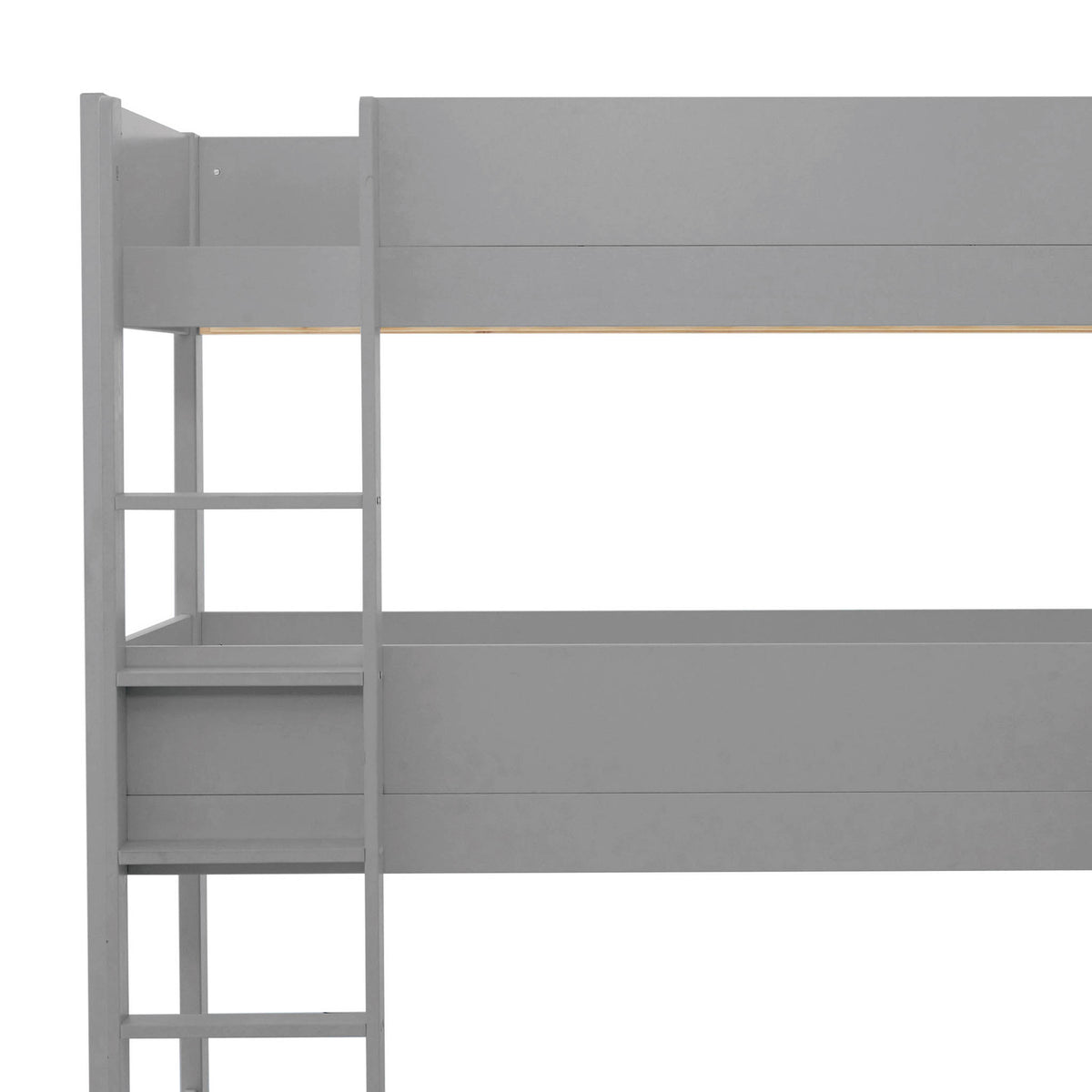 close up of the middle bunk on the Trio Grey 3 Sleeper Wooden Bunk Bed
