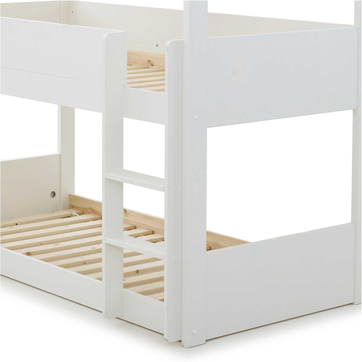 close up of the small ladder on the Trio White 3 Sleeper Wooden Bunk Bed