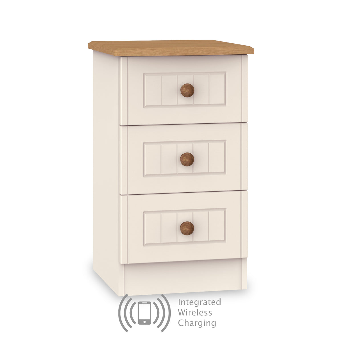 Brixham Cream Wireless Charging 3 Drawer Bedside from Roseland