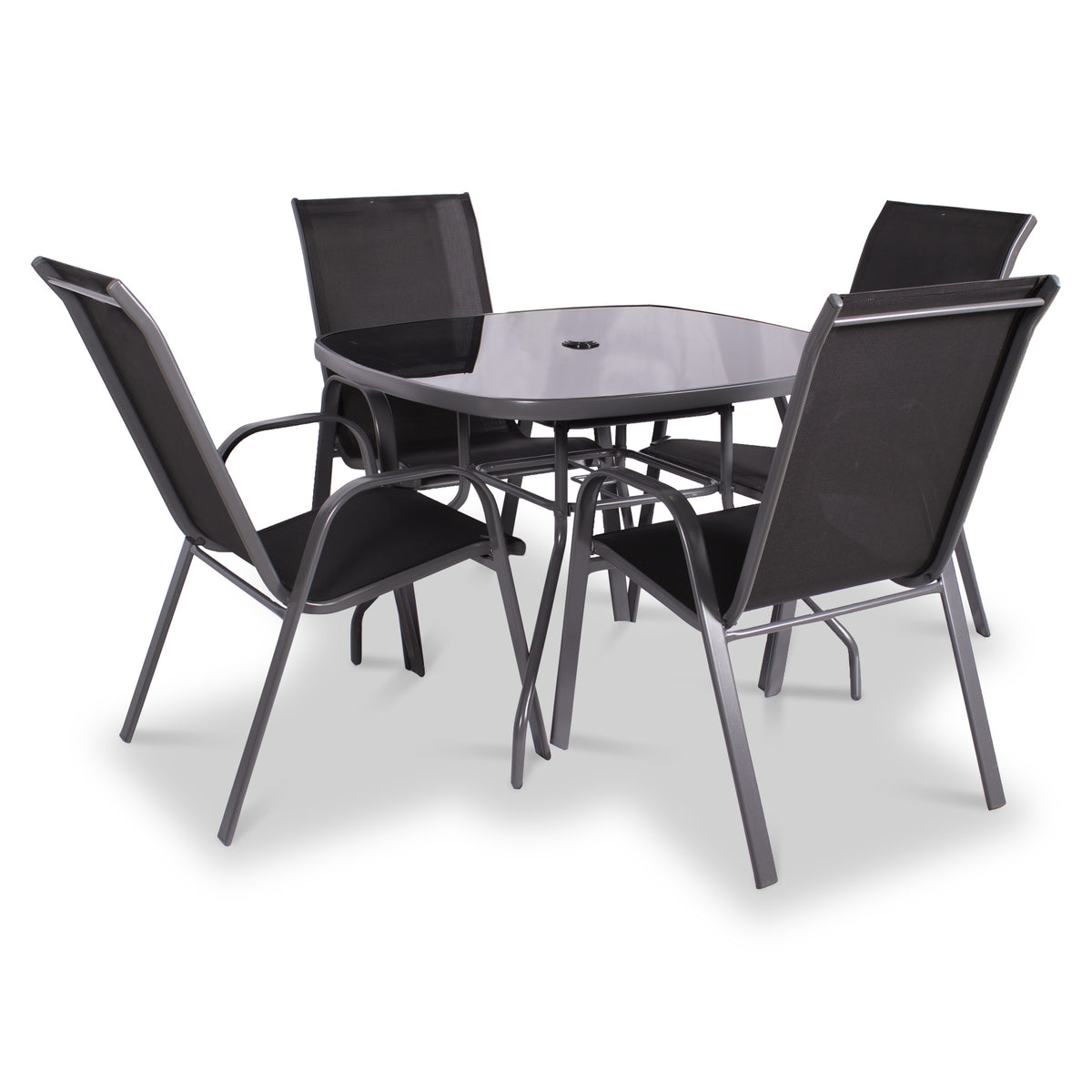 Rio Stacking 4 Seat Dining Set with Parasol