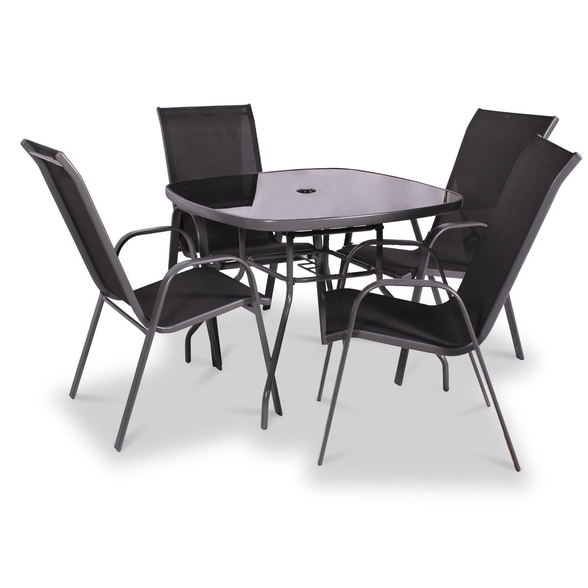 Rio Stacking 4 Seat Dining Set with Parasol