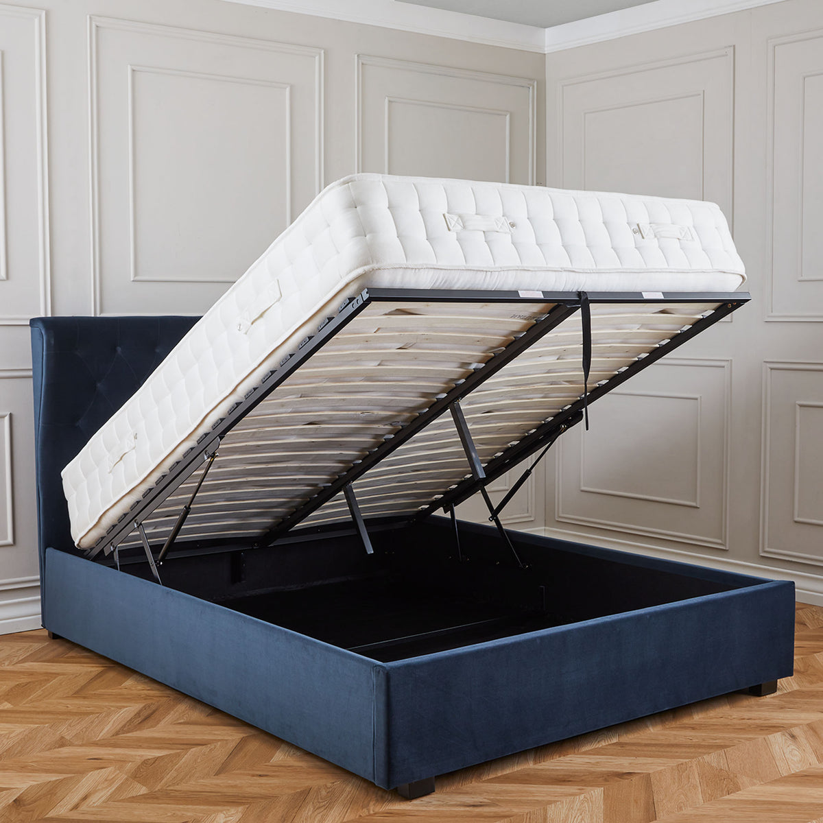 Richmond Ink blue Velvet Ottoman Storage Bed Frame