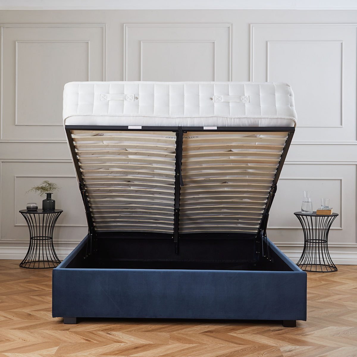 Richmond Ink blue Velvet Ottoman Storage Bed Frame