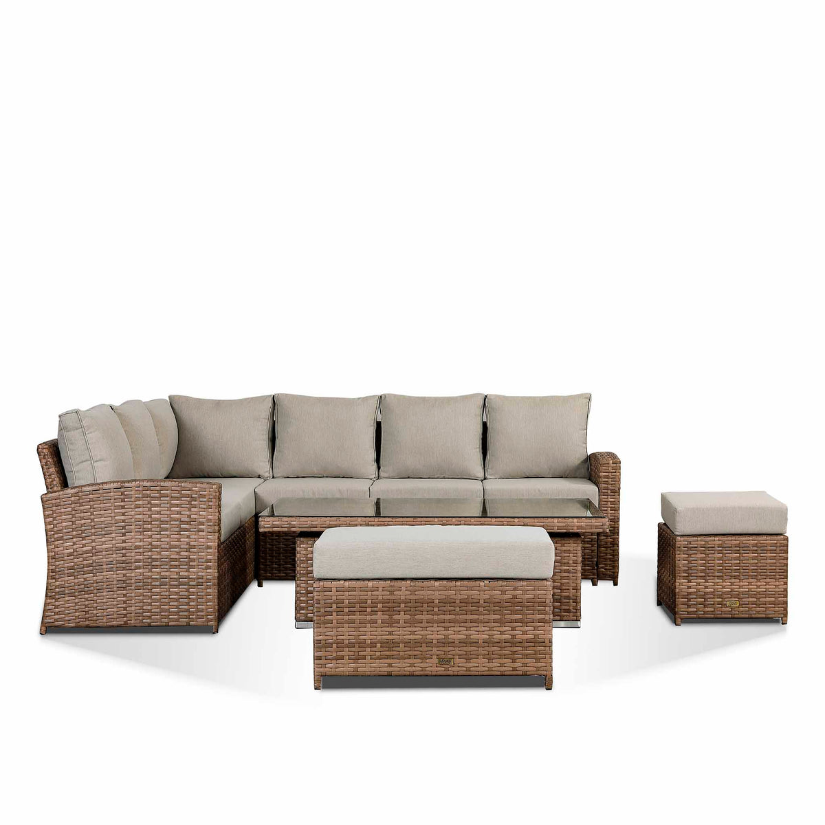 Sloane Brown Mix Rattan Corner Dining Set with Adjustable Height Table from Roseland