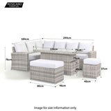Sloane Brown Mix Rattan Corner Dining Set with Adjustable Height Table dimensions