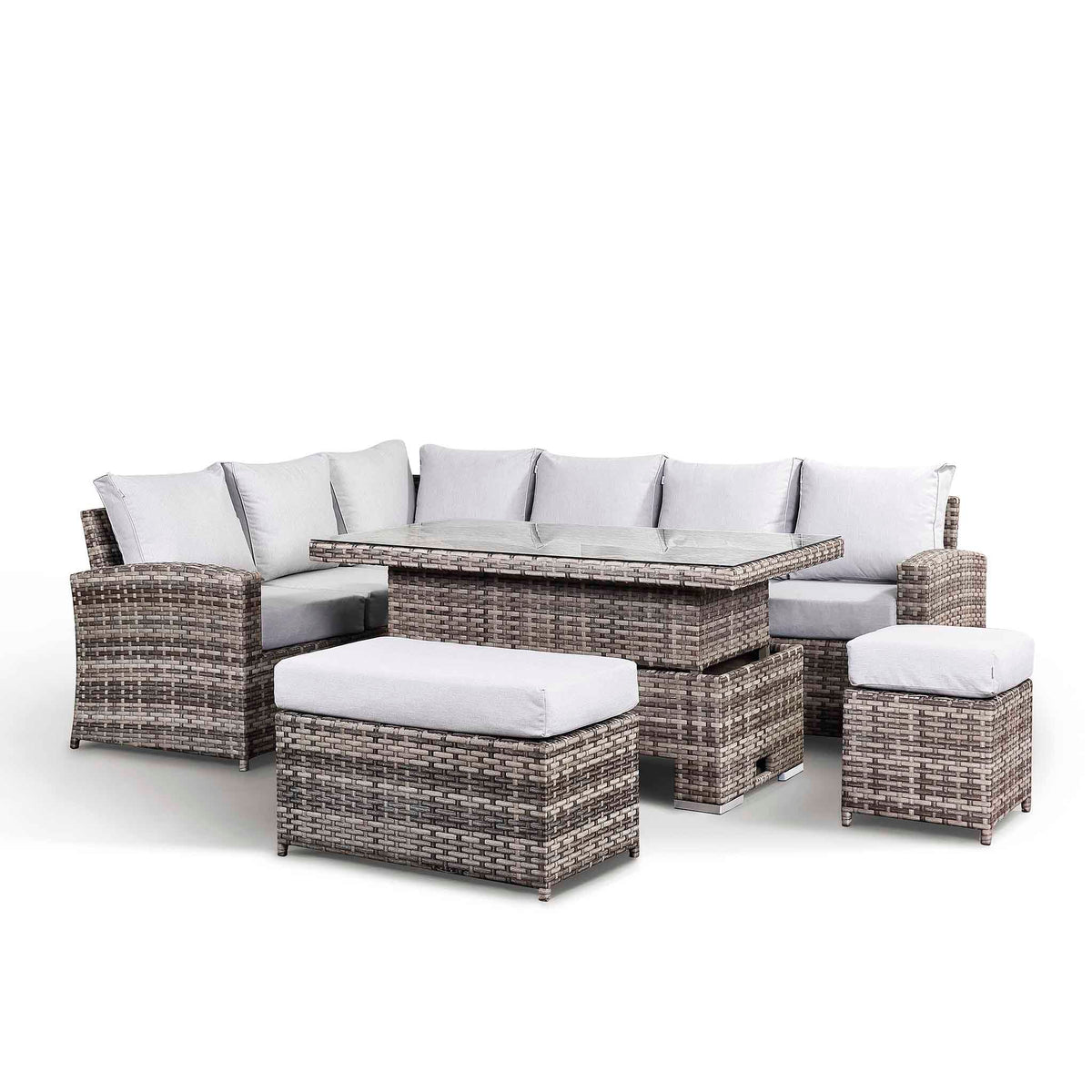 Sloane Grey Mix Rattan Corner Dining Set with Adjustable Height Table