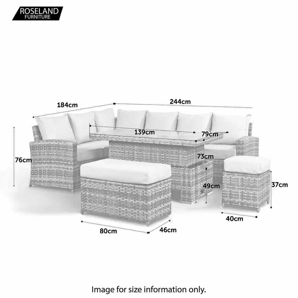 Sloane Grey Mix Rattan Corner Dining Set with Adjustable Height Table