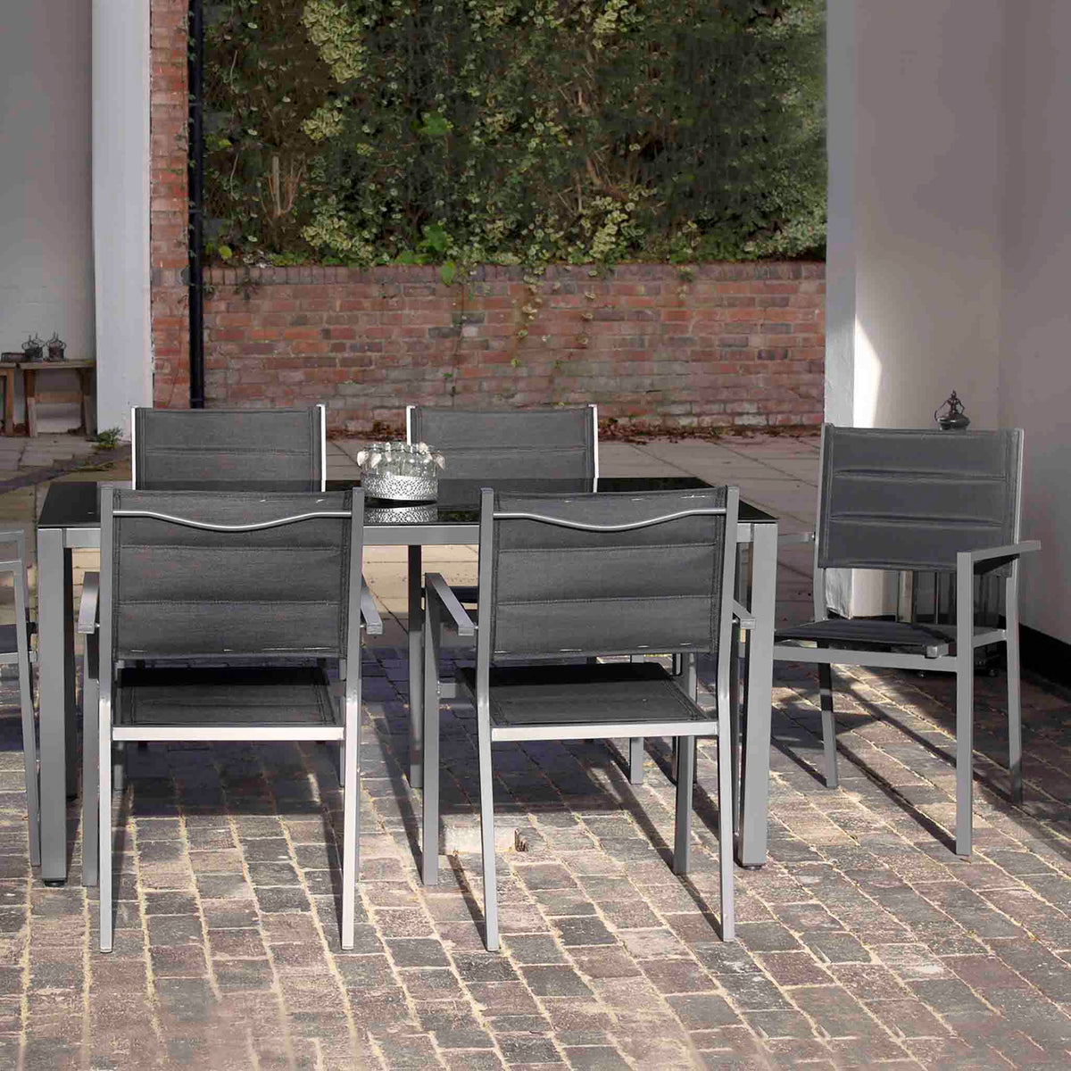 Sorrento 6 Seater Garden Dining Table Set with Parasol - Lifestyle