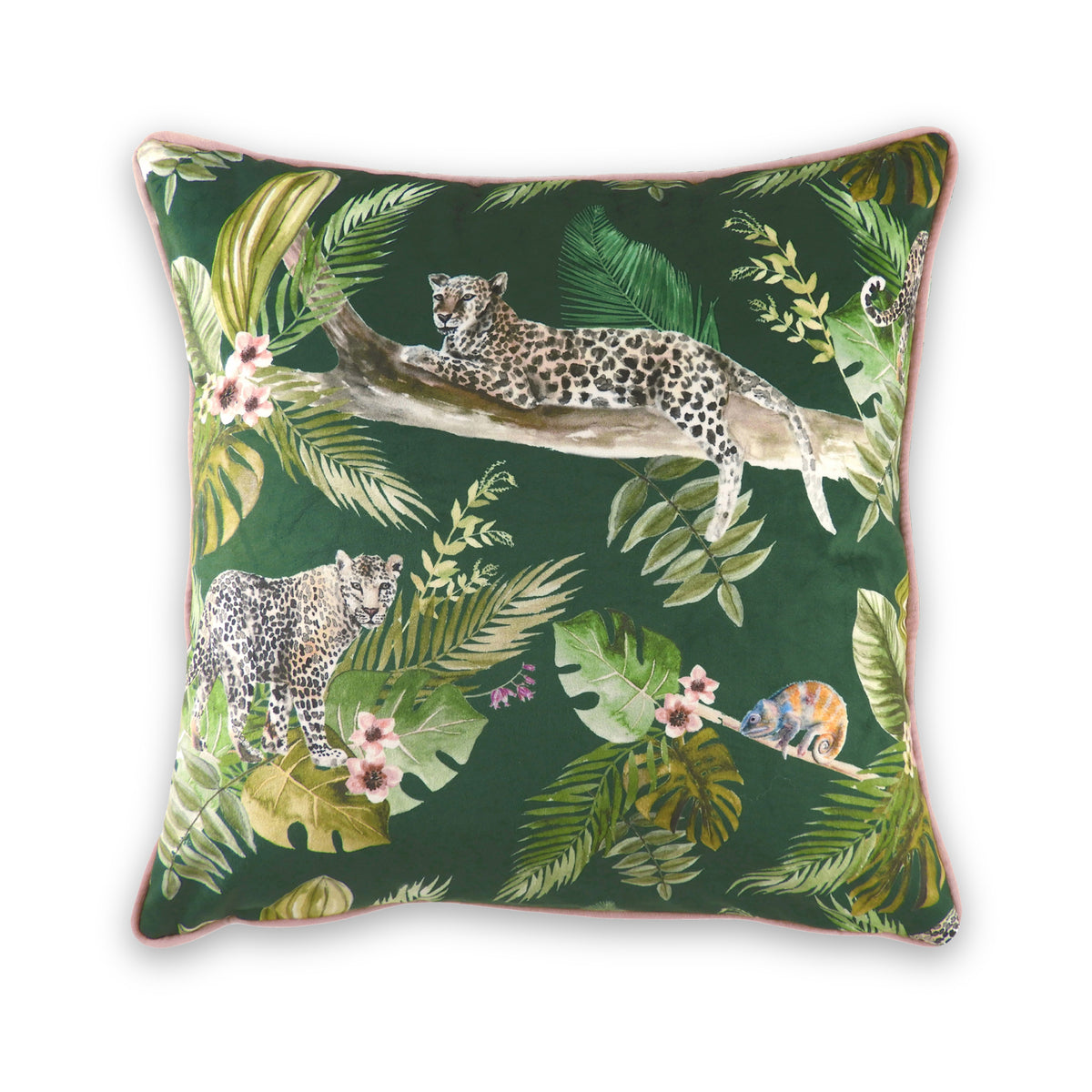 Seoni Piped Polyester Cushion | Leopard (Green)