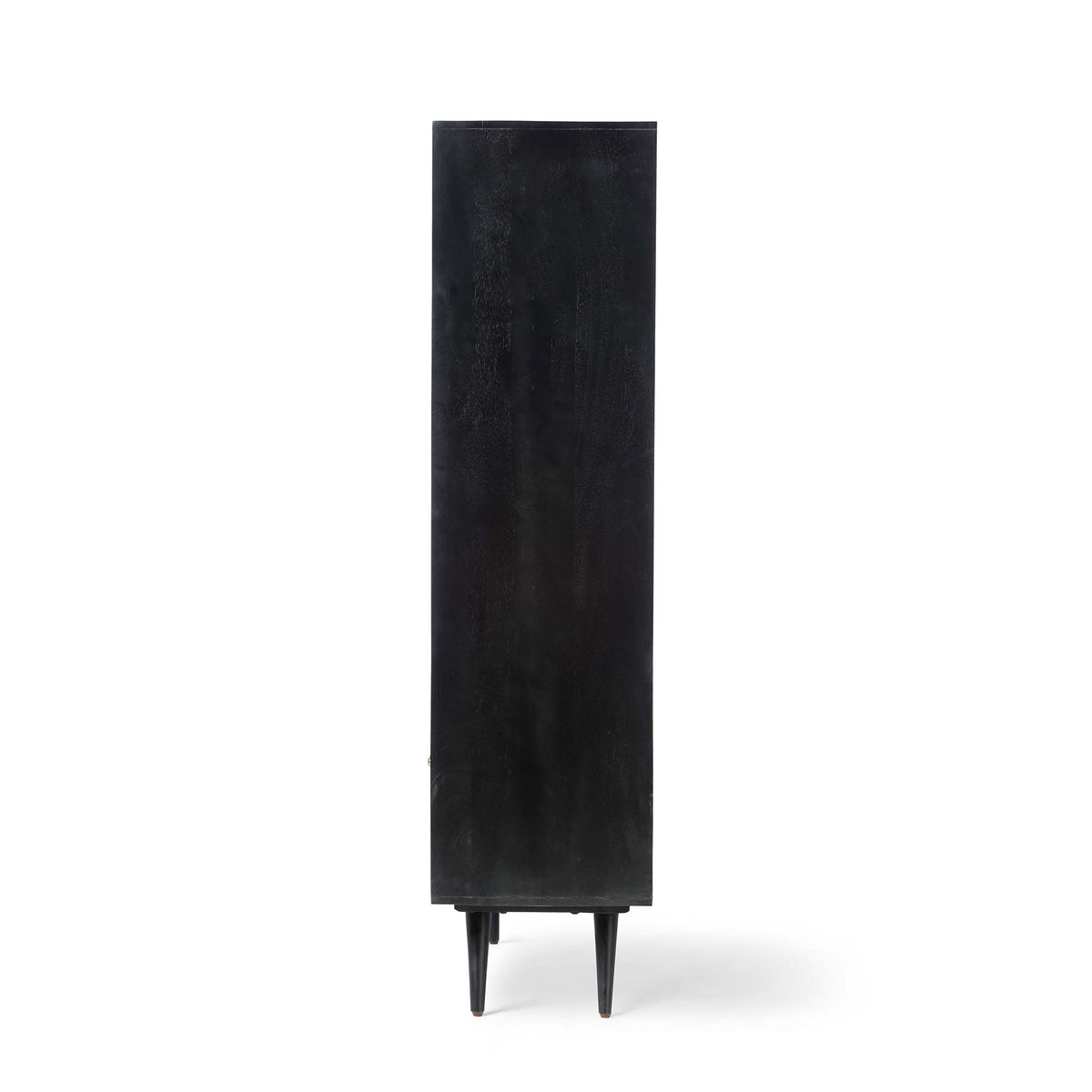 Venti Black Mango Wood and Cane Large Bookcase Cabinet with Scandi Legs