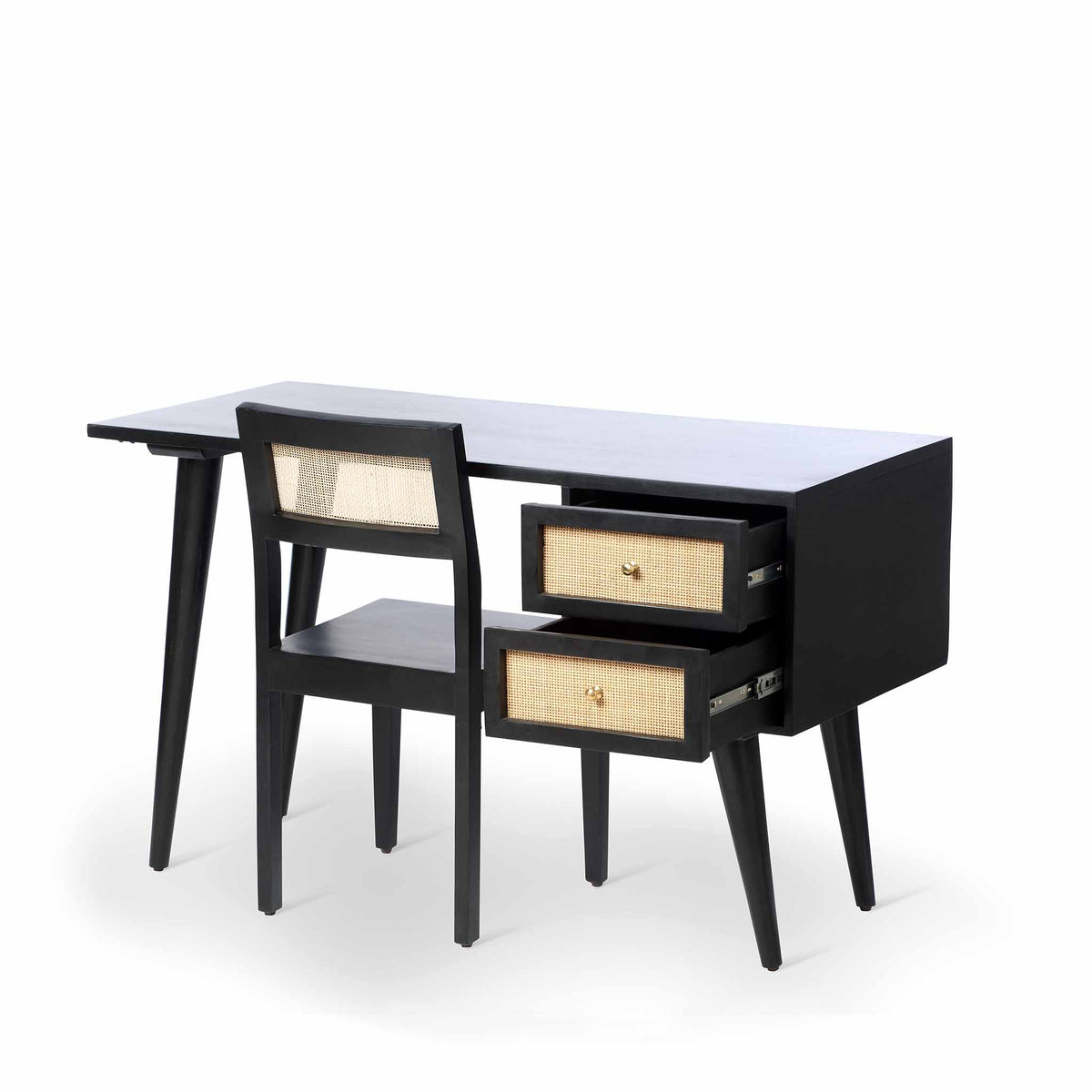 Venti Black Mango Wood & Cane Home Office or Dining Chair with Venti Desk