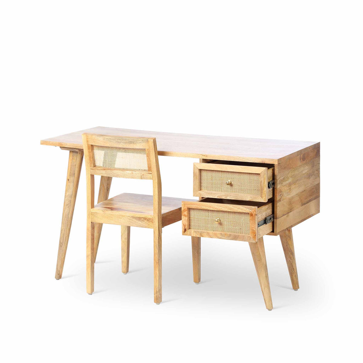 Venti Natural Mango Wood & Cane Home Office or Dining Chair with Venti Desk