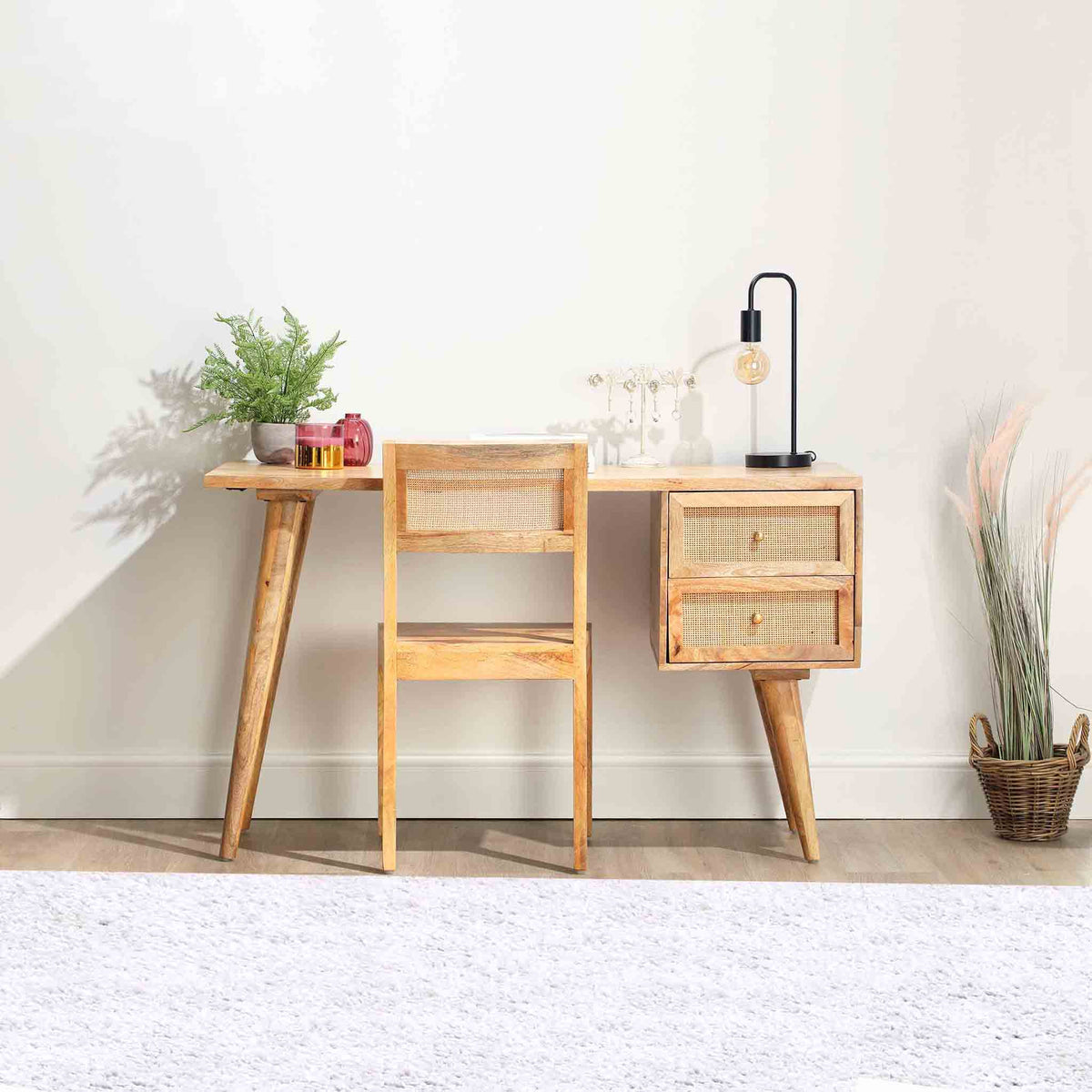 Venti Natural Mango Wood & Cane Home Office or Dining Chair Lifestyle