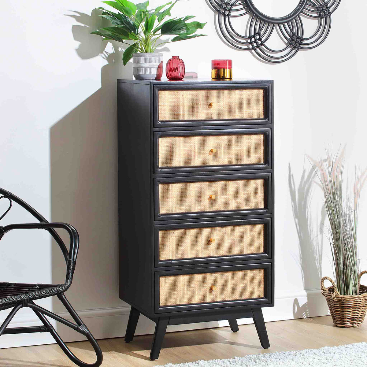 Venti Mango and Cane 5 Drawer Chest