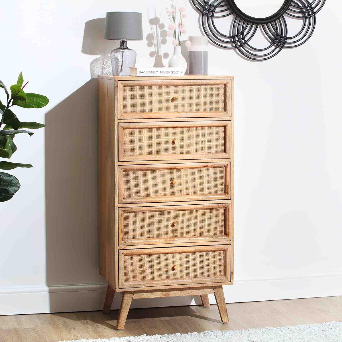 Venti Mango and Cane 5 Drawer Chest