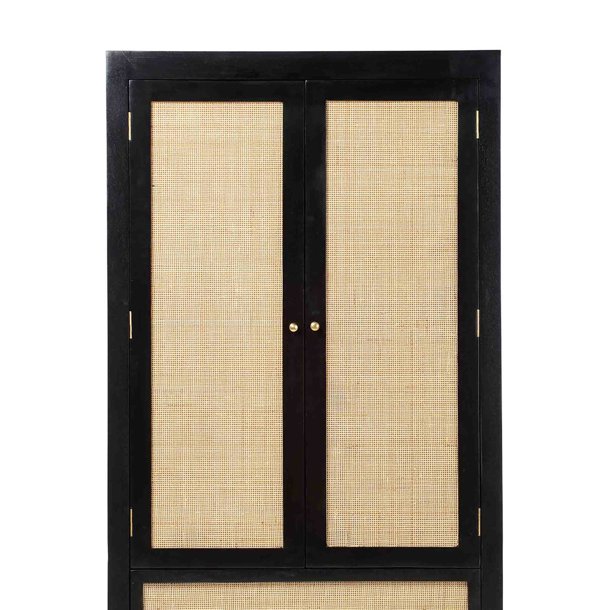 Venti black Mango Wood & Cane 2 Door Wardrobe with Drawer